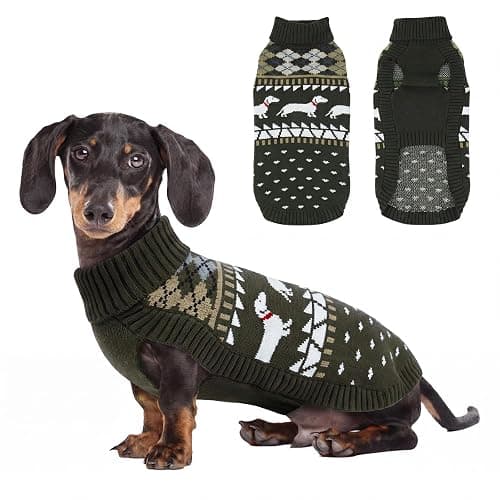 Lelepet Dachshund Sweater Turtleneck Dog Sweaters for Small Dogs (XS-XL) | Pullover Knitted Dog Coat,Cold Weather Dachshund Clothes,Fall/Winter Cozy Outfit for Wiener Dogs,Stretchy Knitwear,Army Green - Image 1