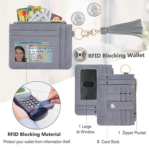 KNGITRYI Wallet Keychain Wristlet for Women,Slim RFID Credit Card Holder Purse Tassel Keychain Bangle Key Ring for Men Women thumbnail 3