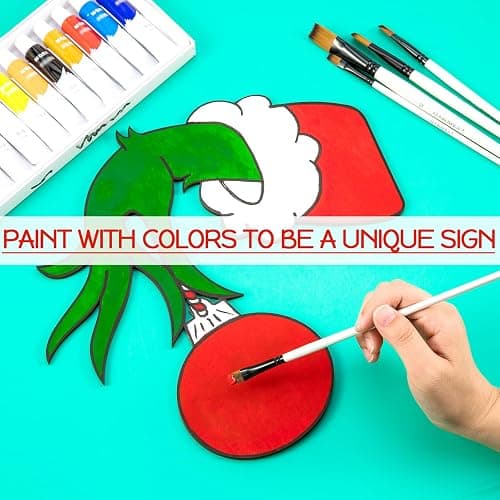 Monster Hand Holding Ornament Unfinished Wood Cutout, DIY Christmas Front Door Sign, Blank Wooden Wreath Cutout for Xmas Wall Door Decoration Craft Making thumbnail 2