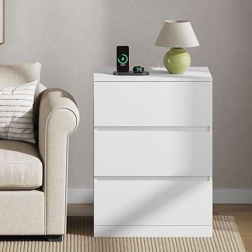 Nightstand Set of 2, 4 Drawers, 26" H with Hidden Drawer, Bedside Table with Charging Station, Modern Night Stand for Bedroom, White thumbnail 8