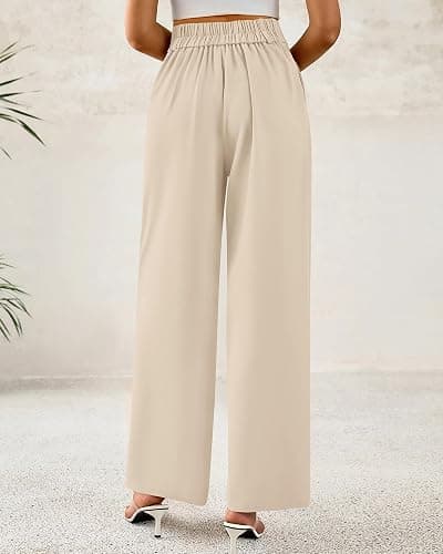 BTFBM Women Wide Leg Dress Pants 2026 High Waisted Button Pleated Business Casual Trousers Office Work Palazzo Pants thumbnail 3