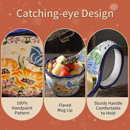 ALMA 2025 Updated Soup Bowl with Long Handle Microwavave Safe,18oz Cereal Bowl, Flower Mug Giftable for Women,Unique Cereal Bowls-Meadow Elegy Theme thumbnail 7