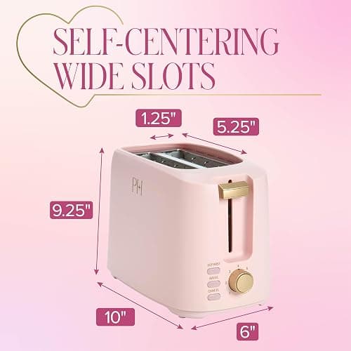 Paris Hilton 2-Slice Toaster, Extra-Wide Slots, 7 Browning Settings, Bagel & Defrost Functions, Removable Crumb Tray, Pink thumbnail 3