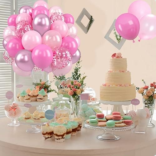 Paready Pink Balloon Set, 50 Pcs 12 Inch Metallic Pink Pastel Pearl Light Confetti Balloons Helium with Ribbon for Women Girls Wedding Bridal Baby Shower Princess Birthday Party Decorations thumbnail 8