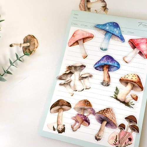 Ychsring Cartoon Mushroom Stickers - 50 Pcs Clear PET Mushroom Aesthetic Stickers for Scrapbook, Journal, Junk Journal, Collage - Waterproof Transparent for Resin, Craft & Scrapbook Supplies thumbnail 4