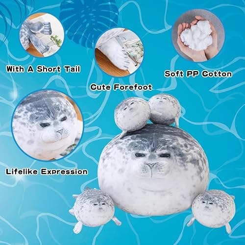 SQEQE Chubby Seal Pillow Plush with 4 Baby Seal Plushies in Her Tummy, Stuffed Cotton Plush Animal Toy Gift for Kids thumbnail 4