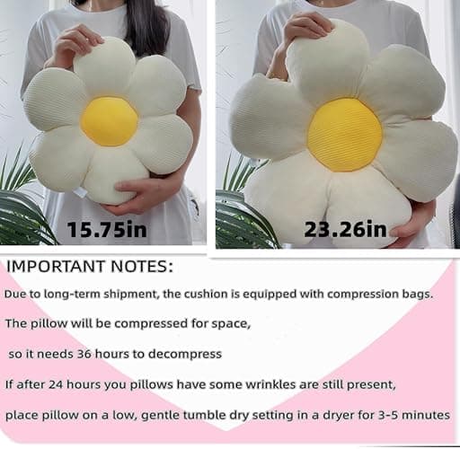 Vdoioe Flower Pillow,15.75" Daisy Pillow White Decorative Pillows | Throw Pillows,Short Plush,PP Cotton Filling,Flower Shaped,Seating Cushion,for Sofa Couch Bed,Spring Cute Home Decor thumbnail 5