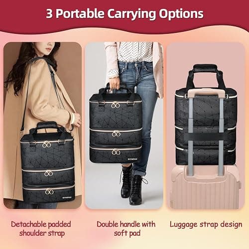 SIYNPAV Nail Polish Organizer Bag Holds 126 Bottles (15ml/0.5fl.oz)& Nail Lamp, 3 Layers Detachable Nail Kit Storage Case PU Leather, Large Travel Nail Supplies Shoulder Bag for Manicure Tools (Black) thumbnail 6