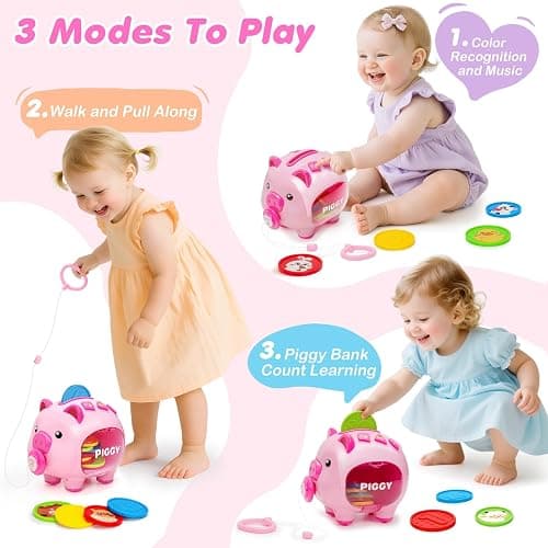 Musical Piggy Bank for Kids, 1 Year Old Learning Toy with Coin Recognition | Recognizes Coin Numbers and Colors with Music and Quiz Play; Pull-along Design Supports Early Learning and Motor Skills. thumbnail 6