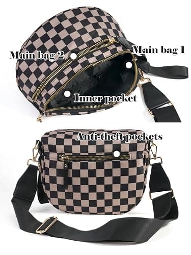Black and White Checkered Crossbody Bag Bum Bag for Women,Spacious Checkered Purse Fanny Packs Belt Bag thumbnail 4
