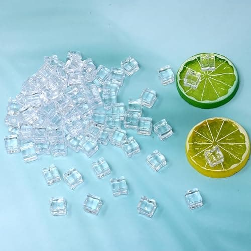 Honbay 100PCS 12mm Lifelike Simulation Acrylic Ice Cubes Artificial Plastic Clear Square Ice Cubes Decorations Realistic Fake Food Models Ornaments for Home Party Tabletop Decoration Photography Prop thumbnail 2