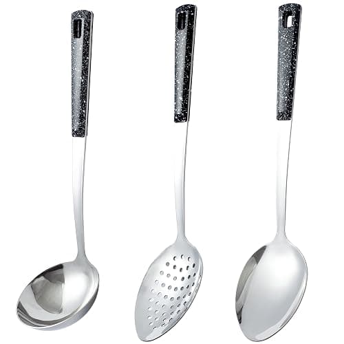 3-Piece,Stainless Steel Serving Spoons Set with Slotted Spoon, Serving Spoon and Perforated Spoons, soup ladle,kitchen cooking utensils set - Image 1
