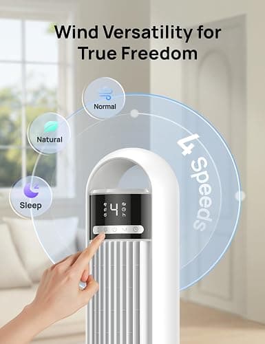 Dreo Tower Fan for Bedroom, 4 Speeds, 3 Modes Standing Fans for Room with 90° wide Oscillating, 28dB Quiet for Sleep, 25ft/s Velocity, 29ft Coverage, 8H Timer, Remote, Living Room, Office, Home, White thumbnail 6