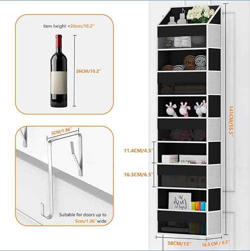 Over Door Organizer - Over The Door Storage Organizer with 5 Large Pockets & 10 Mesh Side Compartments - Heavy-Duty Hanging Storage for Bathroom, Bedroom & Nursery - Room Organizer Solution - Black thumbnail 3