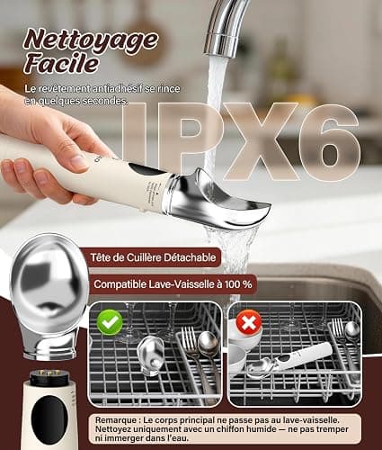 WADEO Cuillère à Crème Glacée Chauffante, Cuillère à Boule Glace Électrique | avec Écran LED, 4 niveaux Chaleur 40-70°C & Étanche IP67, 2500 mAh, Prélever Facilement Glace Dure, Lavable au lave-vaissel thumbnail 3