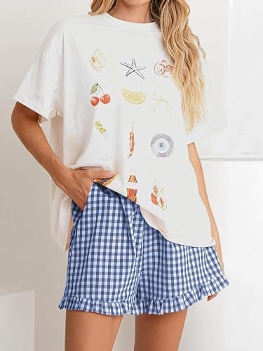 ANRABESS Boxer Shorts for Women,Gingham Plaid Elastic Waist Ruffle,Perfect for Lounge,Pajama&Sleep,Cute Casual Summer Bottoms thumbnail 5