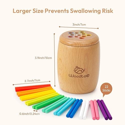 Woodtoe Montessori Color Sorting Toy, 11 Colors Montessori Sticks for 1 2 3 Year Old, Wooden Sensory Toys for Toddler, Fine Motor Skills, Preschool Learning Birthday Christmas Toys for Boys and Girls thumbnail 3
