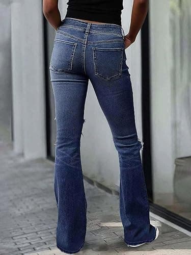 Flamingals Women's Bell Bottom Jeans Flare Distressed Ripped Stretchy Mid Rise Bootcut Denim Jeans thumbnail 3