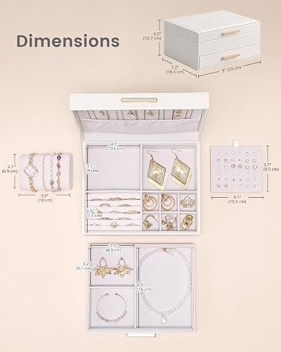Lolalet 2-Layer Jewelry Box Organizer for Women Girls, Jewelry Storage Case Holder with Drawers for Necklaces Ring Earrings Bracelet Watch, Gifts for Galentines Valentines Girlfriend Wife -Beige thumbnail 7