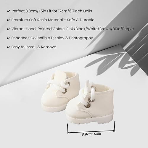 Doll Shoes for Lu bubu 17cm Dolls(No Doll) Accessories, Cute Martin Boots PU Leather Shoes Suitable for 17cm Doll, Dress Up Doll Shoe Replacement White thumbnail 3
