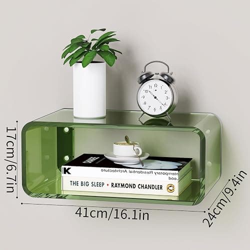 Acrylic Floating Nightstand, Bedside Table, Nightstand Shelf Wall Mounted Bedside Shelf (Green, Small) thumbnail 3