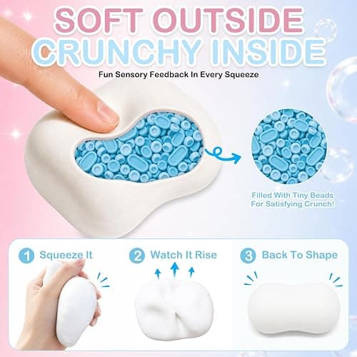Tyarcox 4 Pack Crunchy Squishy Stress Ball, Mango Pudding Peanut & Soap Block Flake Filled ASMR Fidget, Moldable Sensory Squeeze Gift with Premium Box, Party Favors & Gifts thumbnail 5