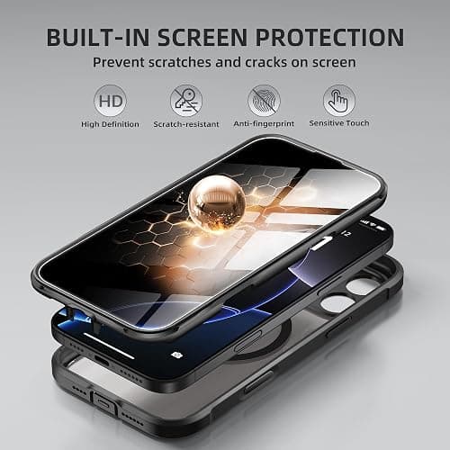 BERFY for iPhone 16 Pro Case, Compatible with MagSafe, Built-in Privacy Screen Protector and Camera Protection, Anti-Spy Full Body Shockproof Clear Phone Case for 16 Pro 6.3", Black thumbnail 4