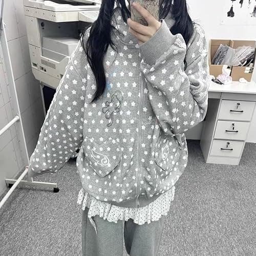 OANTGM Whimsy Twee Kawaii Cute Sweatshirts Cutecore Zip Up Hoodie | Harajuku Y2k 2000s Preppy Aesthetic Clothes thumbnail 3