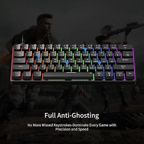 Newmen GM611 Mechanical Keyboard,LEDBacklit Wired Gaming Keyboard RedSwitch | Compact Portable,Mini 61 Keys,LED Backlit,60 Percent Mechanical Keyboard,Black Keycaps,Windows Laptop PC,Linear Red Switches thumbnail 4