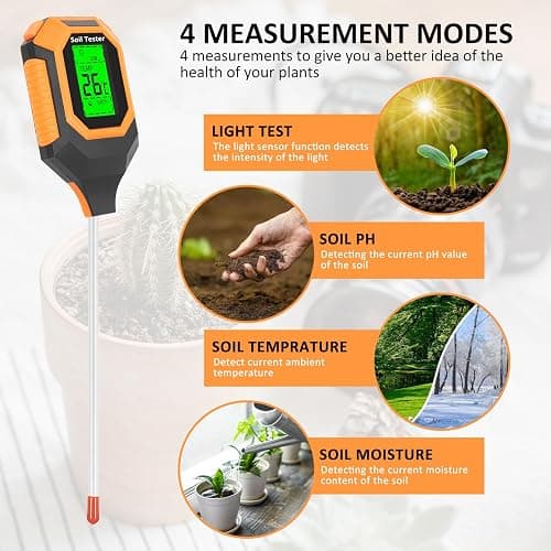 4-in-1 Soil Moisture Meter Digital PH Meter/Soil Moisture/Plant Temperature/Sunlight Intensity, Backlight LCD Display, Soil Test Meter for Garden, Lawn, Plant Care, Farm and Indoor Outdoor Plants thumbnail 3