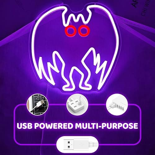 FuugZze Mothman Neon Signs for Wall Decor Neon Lights for Bedroom,Mothman Halloween Led Signs for Bedroom Wall Party Birthday Christmas Gifts USB Light Up Sign for Office Man Cave Gothic Home Decor thumbnail 6