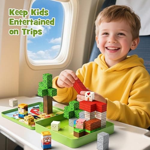 49 Pcs Farm Animals Magnetic Building Blocks Set for Toddlers 3-5, Travel Toys with Iron Storage Box, Magnetic Tiles & Cubes for Kids Ages 4-8, STEM Learning, Portable Play Base for Car Plane Trips thumbnail 2