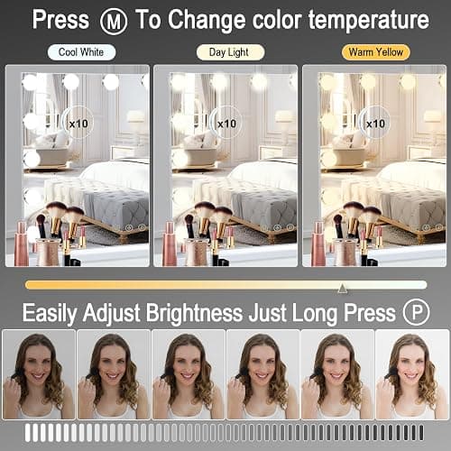 onesaimei Hollywood Vanity Mirror with 14 LED Dimmable Bulbs, Makeup Cosmetic Mirror with Lights, Lighted Vanity Dressing Table Mirror with USB Charging, Touch Screen Tabletop Mirror, 50CM x 42CM thumbnail 5