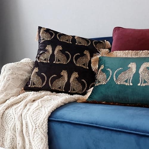 XSlive Lumbar Decorative Throw Pillow Cover with Tassels Leopard Pattern Cushion Cover Luxury Style Soft Velvet Pillowcase for Sofa Couch Bedroom (18"x18",Black) thumbnail 3
