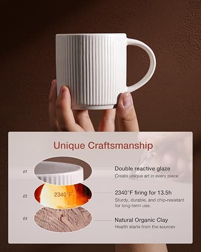famiware Coffee Mug Set for 4, Star 12 oz Catering Mugs Cup Set with Handle for Coffee, Tea, Cocoa, Milk - Ceramic Stoneware Drinkware Set, Matte White + Matte Black thumbnail 5