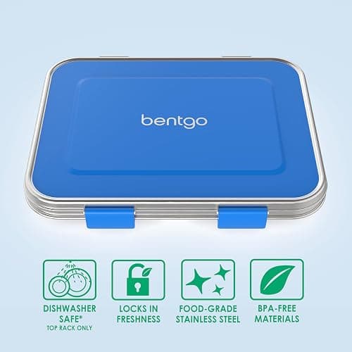 Bentgo Kids Stainless Steel Leak-Resistant Lunch Box - 3-Compartments with Bonus Silicone Container, Durable, Eco-Friendly, Dishwasher Safe, BPA-Free, Ideal for School, Ages 3+ (Blue) thumbnail 4