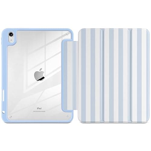 Loyrina Case for iPad Air 11 inch M3 2025 M2 2024 Release with Pencil Holder - Cute Preppy Coastal Design Aesthetic Blue White Striped Trifold Cover with Soft TPU Bumper, Clear Back, Auto Sleep/Wake thumbnail 3