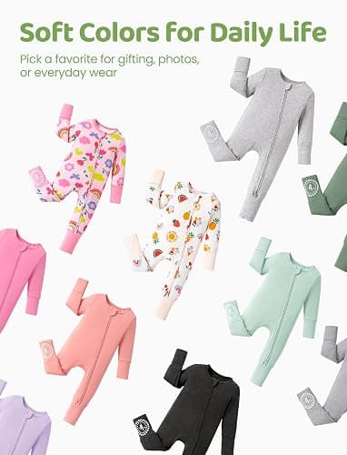 PATPAT Baby Footies Boys Girls - Bamboo Viscose - Zipper & Non-Slip Soles Romper Mitten - Footed & Footless Infant Clothes thumbnail 8