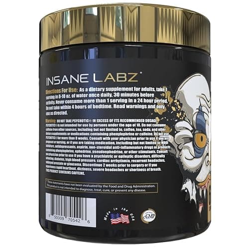 Insane Labz Psychotic Gold, High Stimulant Pre Workout Powder, Extreme Lasting Energy Focus, Pumps and Endurance with Beta Alanine, DMAE Bitartrate, NO Booster (60 Servings, Blue Punch) thumbnail 3