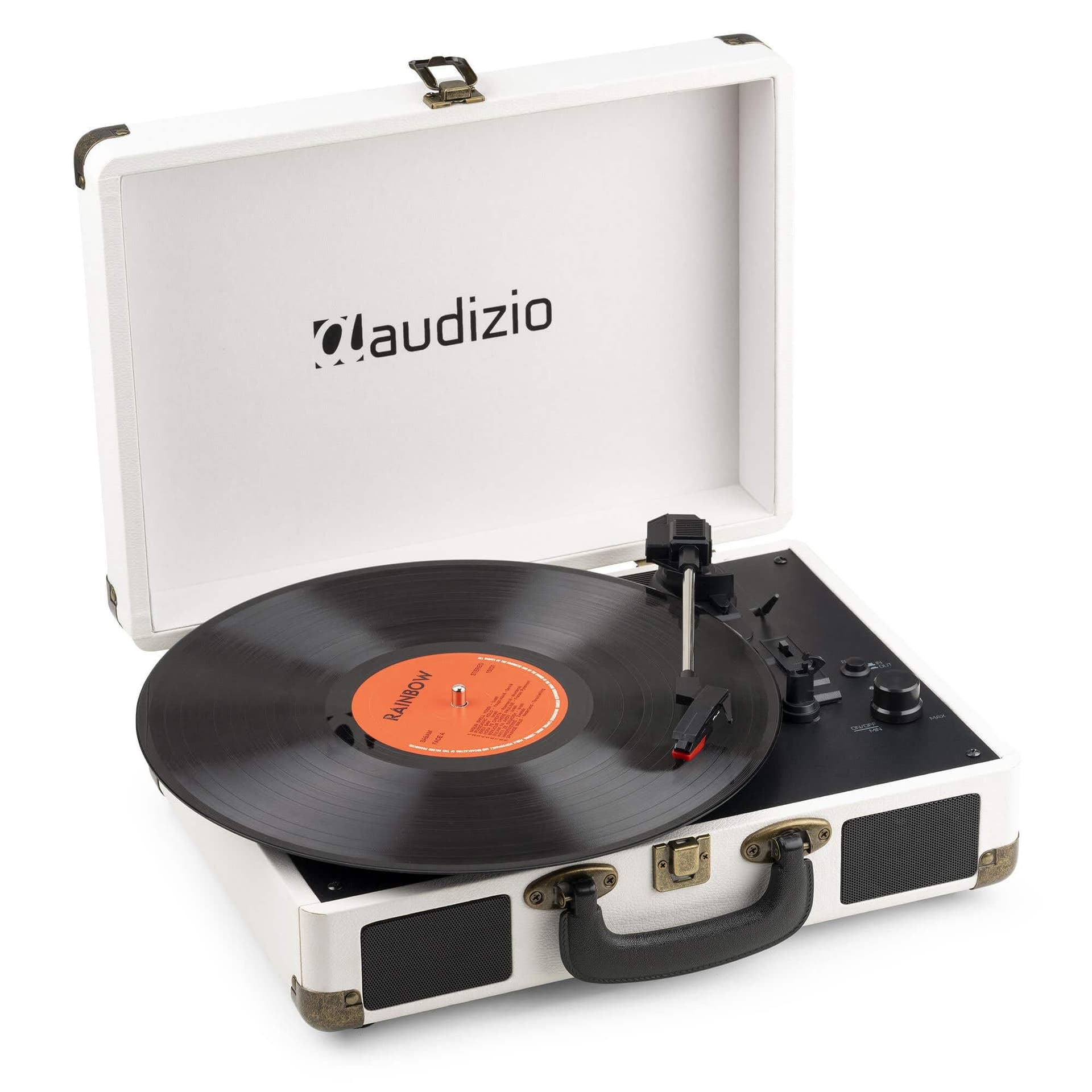 Audizio RP116 Turntable Briefcase Record Player | USB & Bluetooth Retro Record Players for Vinyl with Speakers | 3 Speeds | Convert Retro Vinyl to mp3 via USB | RCA Output/AUX 3.5mm (Crème) - Image 1
