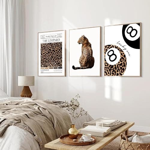 Set of 3 Trendy Leopard Wall Art Funky Lucky 8 Ball Posters Prints Preppy Room Aesthetic Cheetah Wall Decor Pictures for Girls Bedroom Apartment Dorm Unframed 12x16in thumbnail 2