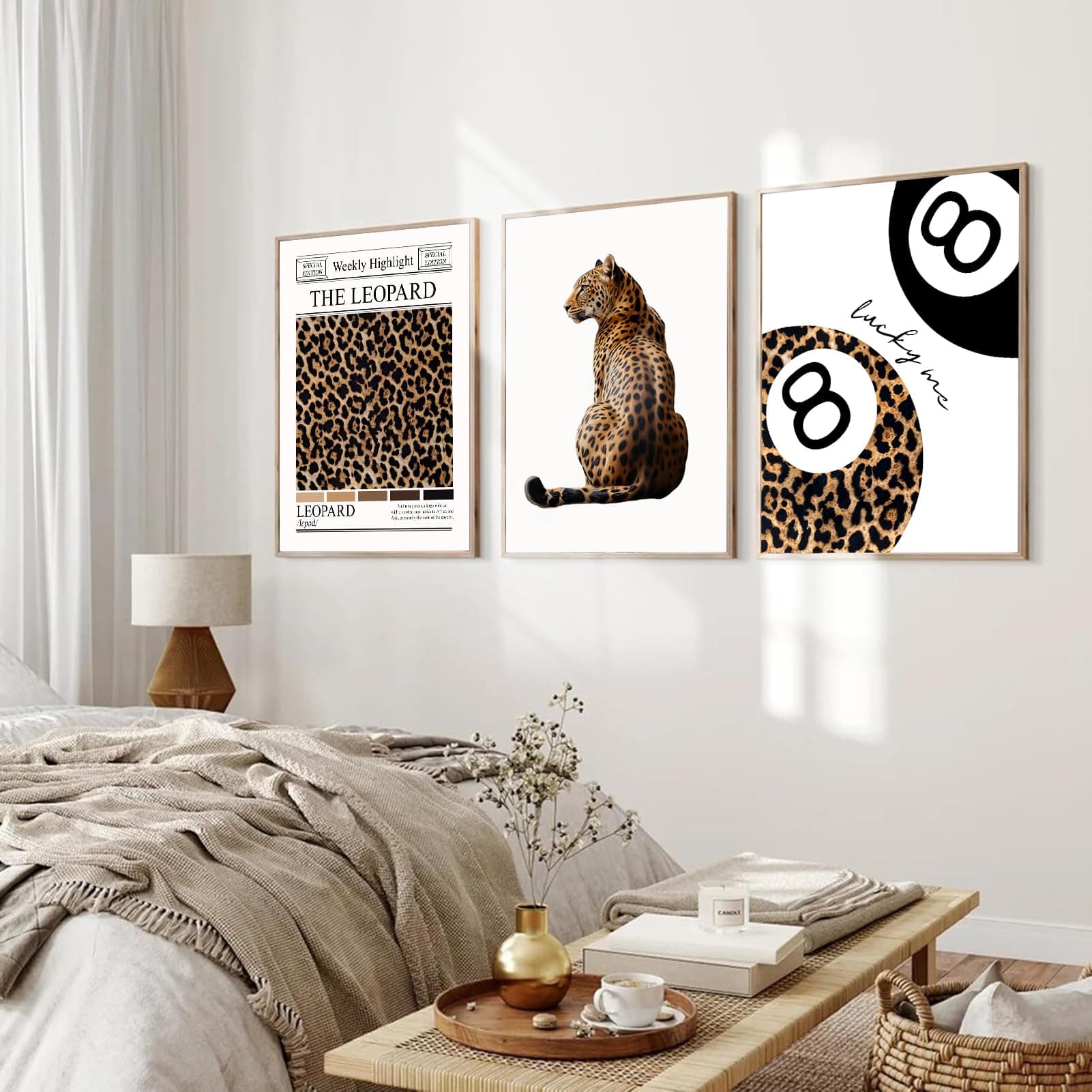 Leopard Canvas Posters 12x16 Inch 8 Balls Print Aesthetic Wall Decor for Girls Room Apartment Dorm 3 Pack thumbnail 2