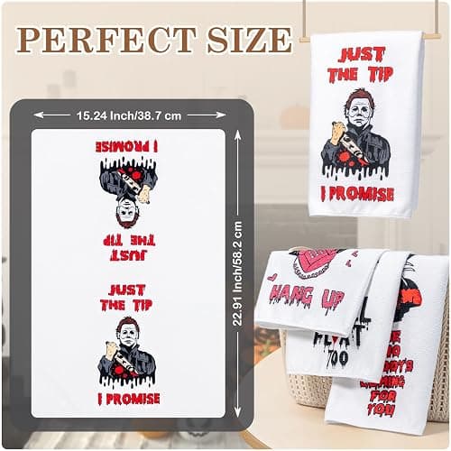 4 Pack Horror Movie Character Kitchen Dish Towels Set - 23 x 15 Inch Terrifier Merch for Halloween Movie Collection, Horror Tea Towels Gifts for Women, Scream Merchandise Gifts for Michael Myers Decor thumbnail 4
