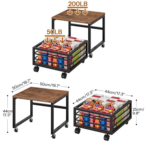 HOOBRO End Table, Mini Fridge Stand with Storage, Mini Fridge Table with Wheels and Adjustable Feet, Sturdy Metal Frame, for Living Room, Bedroom, Office, Rustic Brown and Black BF155TL01 thumbnail 3