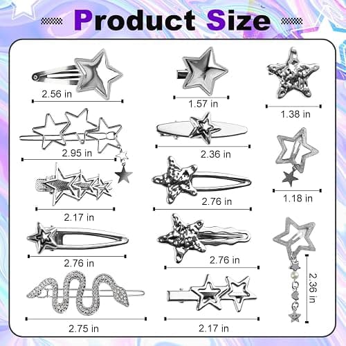 22 Pcs Silver Hair Clips Metal Star Barrettes, 13 Shapes Hairpin Barrettes, Goth Hair Pins Set, Punk 2000s Hair Accessories for Women and Girls Styling Star Hairpin (22 PCS) thumbnail 2