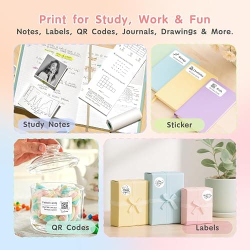 Gloryang JD-23 Sticker Printer, Mini Portable Thermal Printer Print Pod, Inkless Bluetooth Label Maker Machine for DIY Crafts, Journaling, Office & Home Use, 2 Rolls Sticker Paper, Pink thumbnail 4