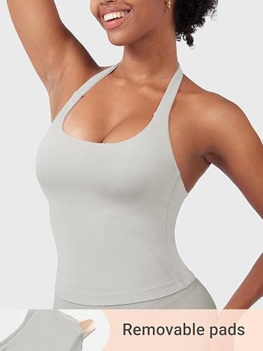 YEOREO SoftHue Women's Impact Halter Tank Top | Longline, Backless, Scoop Neck, Built-in Bra, Sports, Workout, Gym Crop Top thumbnail 4