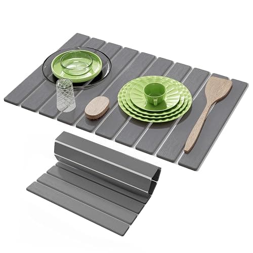 Stone Dish Drying Mats for Kitchen Counter,23.6''x15.3'' Foldable Quick Dry Stone Mat Kitchen,Eco-Friendly,Absorbent Diatomaceous Earth Mats for Dishes Bottles Cups Bathroom Any Countertop-Dark Gray - Image 1