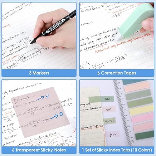 54 PCS Aesthetic School Supplies, Stationery Essentials Set with Large Pen Case, Mechanical Pencils & Black Ink Gel Pens with Refills, Markers, Erasers, Highlighters, Sticky Notes, Correction Tapes thumbnail 6