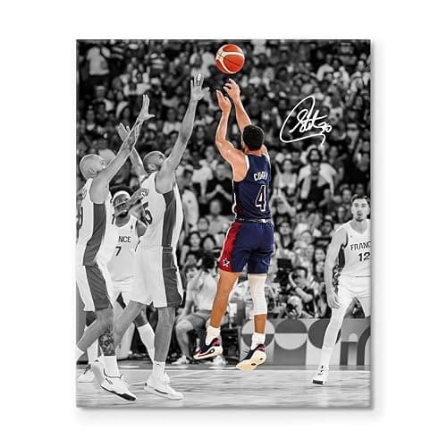 NBA Canvas Wall Art Decor - Stephen Curry Iconic Three-Point Shot Team USA Olympic Game Scene, Basketball Wall Poster for Sports Fans, Home, Bedroom or Game Room Decor 16X20 inch thumbnail 2